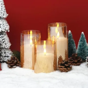 Eywamage Gold Glass Flameless Candles Remote Set