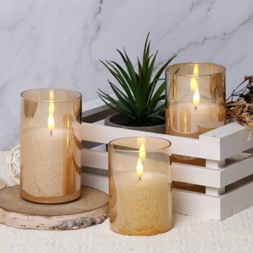 Eywamage Gold Glass Flameless Candles Remote Set