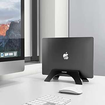 TOPGO Vertical Laptop Stand, [Space Saver & Firmly Stable] Laptop Holder for Desk Compatible with MacBook and Other Notebooks Thickness Less Than 0.69" to Organize Work & Home Office (Black)