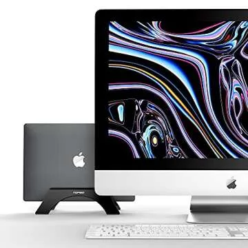 TOPGO Vertical Laptop Stand, [Space Saver & Firmly Stable] Laptop Holder for Desk Compatible with MacBook and Other Notebooks Thickness Less Than 0.69" to Organize Work & Home Office (Black)