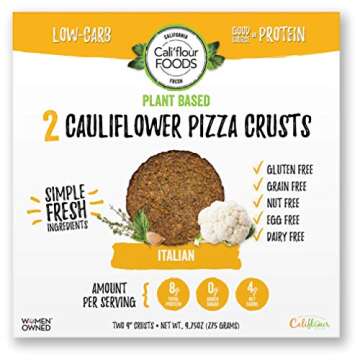 Cali'flour Foods Paleo Plant-Based Cauliflower Pizza Crusts - Gluten & Dairy Free, Vegan - Italian Flavor (10 Total Crusts, 2 Per Box)