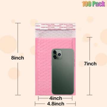 4x8 Inch Bubble Mailers 100 Pack, Self Seal Padded Envelopes for Small Business, Waterproof Shipping Bags, Light pink