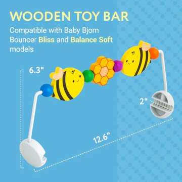 IMPRESA Wooden Baby Arch Toy Attachment Fits Baby Bjorn Bouncer, Honey Bee Design to Stimulate Motor...