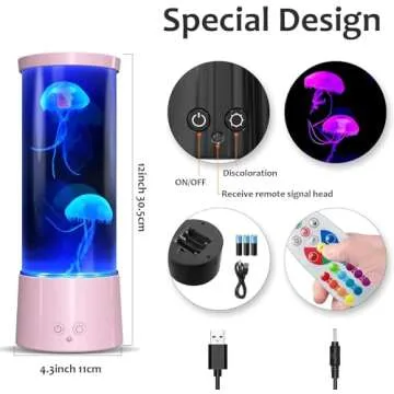 AONESY Jellyfish Lamp, 17 Color Changing Jelly Fish Tank Mood Lamps for Home Office Room Desktop Decoration, Jellyfish Aquarium Night Light for Kids Teens Girls Boys Adults
