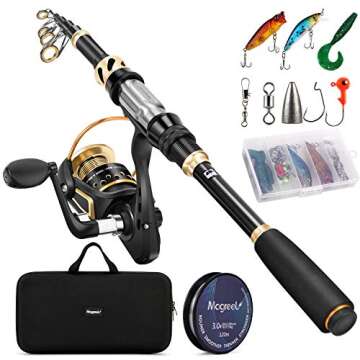 Fishing Rod and Reel Combo Telescopic Pole Set with Fishing Line, Fishing Lures Kit and Carrier Bag for Sea Saltwater Freshwater (A-Full Kit with Carrier Bag, 2.7M-8.86FT)