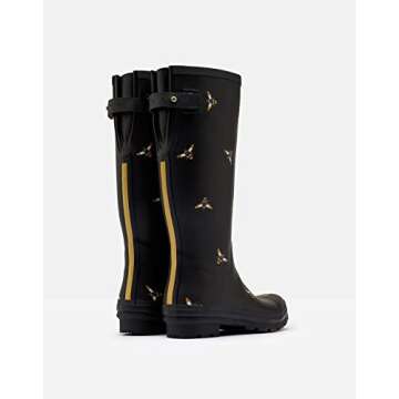 Joules Women's Rain Boot, Black Metallic Bees, 9