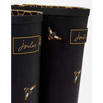Joules Women's Rain Boot, Black Metallic Bees, 9