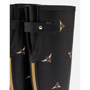 Joules Women's Rain Boot, Black Metallic Bees, 9
