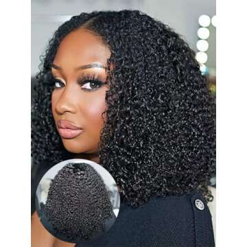 ISEE V Part Wig Human Hair Afro Curly Minimal/No Leave Out Upgrade U Part Wig for Black Women Human ...