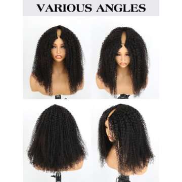 ISEE V Part Wig Human Hair Afro Curly Minimal/No Leave Out Upgrade U Part Wig for Black Women Human Hair V Shape Wig Kinky Curly Thin Part Glueless Clip In Half Wig 180% Density Natural Color 24 Inch