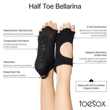 ToeSox Bellarina Non-Slip Half Toe Grip Socks for Fitness