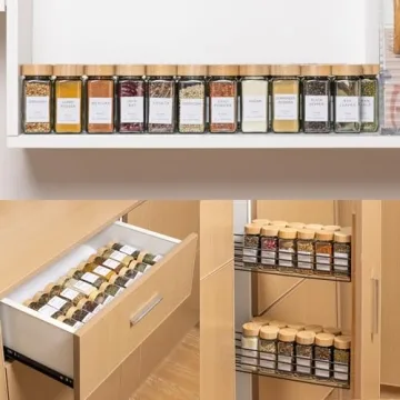 FavorFlavor 24 Pcs Spice Jars with Bamboo Lids & Grinder