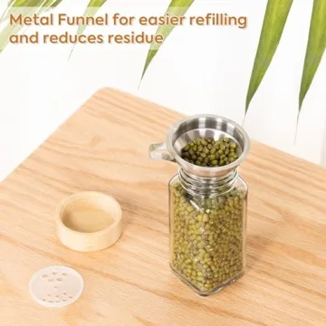 FavorFlavor 24 Pcs Spice Jars with Bamboo Lids & Grinder