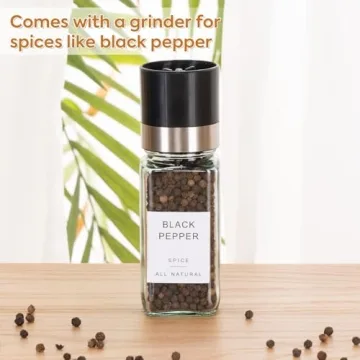 FavorFlavor 24 Pcs Spice Jars with Bamboo Lids & Grinder