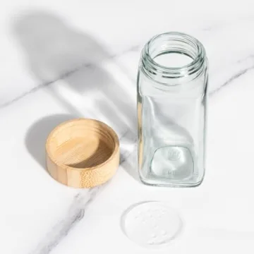 FavorFlavor 24 Pcs Spice Jars with Bamboo Lids & Grinder