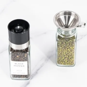 FavorFlavor 24 Pcs Spice Jars with Bamboo Lids & Grinder