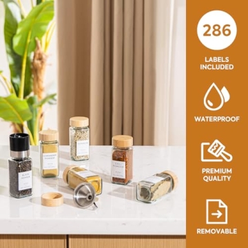 FavorFlavor 24 Pcs Spice Jars with Bamboo Lids & Grinder