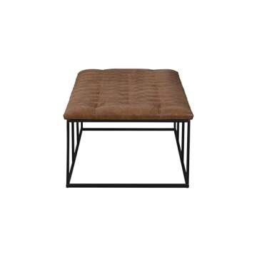 HomePop Home Decor | Large Upholstered Bench | Bench Ottoman with Storage for Living Room & Bedroom | Decorative Home Furniture (Light Brown Faux Leather)