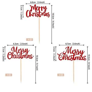 36 PCS Merry Christmas Cupcake Toppers Glitter Christmas Eve Xmas Cupcake Picks for Celebrating Merr...
