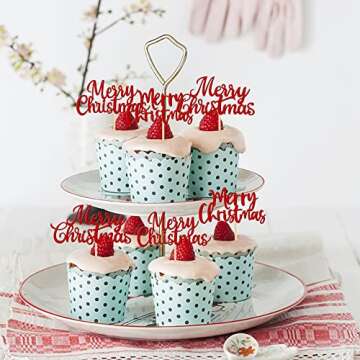 Festive 36 PCS Merry Christmas Cupcake Toppers for Holiday Fun