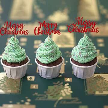 Festive 36 PCS Merry Christmas Cupcake Toppers for Holiday Fun