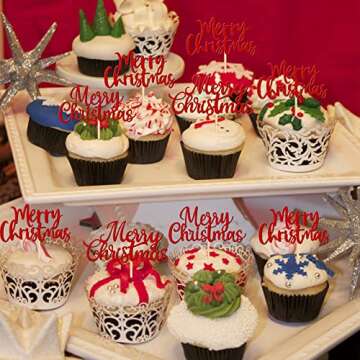Festive 36 PCS Merry Christmas Cupcake Toppers for Holiday Fun