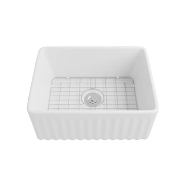 DeerValley Farmhouse Single Kitchen Sink, DV-1K022 Perch 24" L x 18" W White Reversible Single Bowl ...