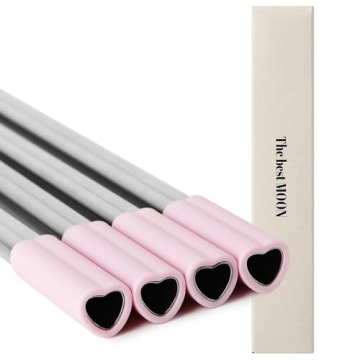 The best MOON Heart Shaped Stainless Steel Reusable Metal Straws with Pink Silicone tips (Set of 4 s...