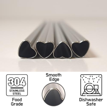 Heart Shaped Stainless Steel Straws with Pink Tips Set of 4