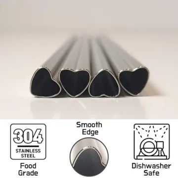 Heart Shaped Stainless Steel Straws with Pink Tips Set of 4