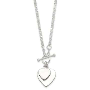 IceCarats Engraveable Double Heart Love Chain Necklace with Toggle Clasp