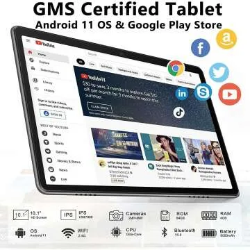 Android 11 Tablet - 10 Inch, 4GB RAM, 64GB Storage