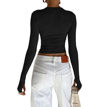 Y2K Long Sleeve Top for Women Fairy Grunge Tee Shirt Fashion Solid Slim Fit Blouse Tops(ZZ-Black tee,S)