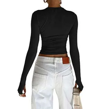 Y2K Long Sleeve Top for Women Fairy Grunge Tee Shirt Fashion Solid Slim Fit Blouse Tops(ZZ-Black tee,S)