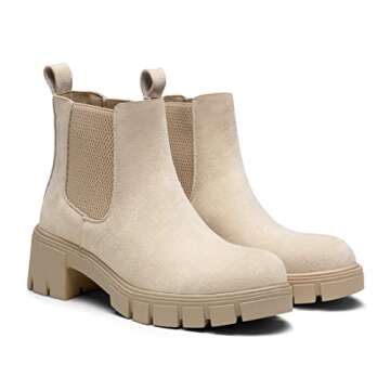 Vepose Women's Nude Chelsea Ankle Boots Platform Elastic Slip on 936 Booties with Low Lug Sole Chunky Block Heel Size 9 (CJY936 Nude 09)