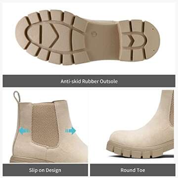 Vepose Women's Nude Chelsea Ankle Boots Platform Elastic Slip on 936 Booties with Low Lug Sole Chunky Block Heel Size 9 (CJY936 Nude 09)