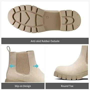 Vepose Women's Nude Chelsea Ankle Boots Platform Elastic Slip on 936 Booties with Low Lug Sole Chunky Block Heel Size 9 (CJY936 Nude 09)