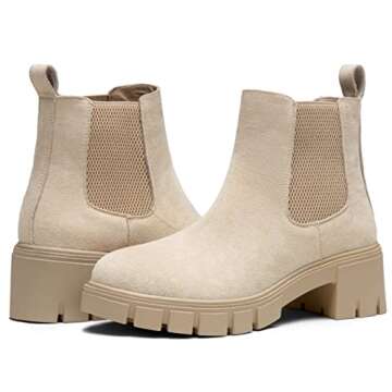 Vepose Women's Nude Chelsea Ankle Boots Platform Elastic Slip on 936 Booties with Low Lug Sole Chunky Block Heel Size 9 (CJY936 Nude 09)