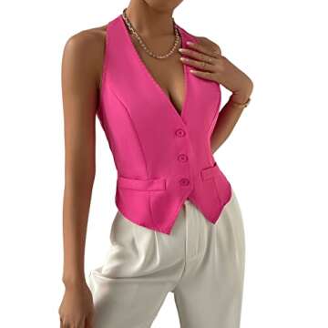 Chic Hot Pink Verdusa Sleeveless Vest Jacket for Women