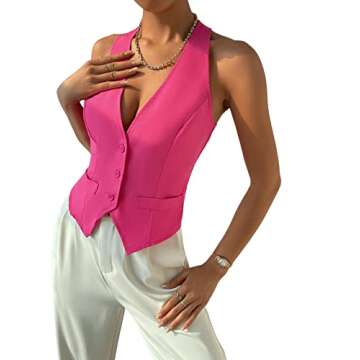 Chic Hot Pink Verdusa Sleeveless Vest Jacket for Women