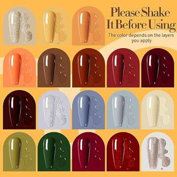 Born Pretty Gel Nail Polish Set Fall Winter Halloween Gel Nail Polish Autumn Gel Polish Christmas' Gift Burgundy Wine Red Green Brown Coffee Pumpkin Color Gel Polish with Base&Top Coats