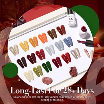 Born Pretty Gel Nail Polish Set Fall Winter Halloween Gel Nail Polish Autumn Gel Polish Christmas' Gift Burgundy Wine Red Green Brown Coffee Pumpkin Color Gel Polish with Base&Top Coats