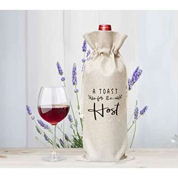 A Toast For The Host Wine Bag, Gift for Bridal Shower Housewarming Party, Gifts for Holiday Hostess Women Wedding Girls Night ，Burlap Bag – 1 Pc(host 002)