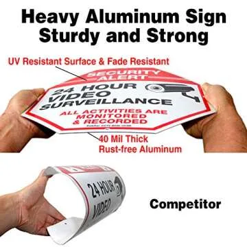 Video Surveillance Signs (2 Pack) 12 x 12 Rust Free .040 Aluminum Security Warning Reflective Metal Signs, Indoor or Outdoor Use for Home Business CCTV Security Camera, UV Protected & Waterproof