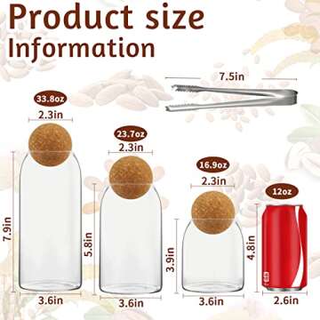 3Pcs Stylish Glass Jars with Cork for Food Storage