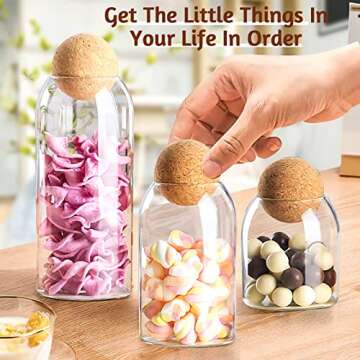 3Pcs Stylish Glass Jars with Cork for Food Storage