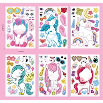 24 Sheets Make Your Own Unicorn Stickers Make A Face Stickers for Kids Toddlers with Unicorns DIY Cr...