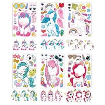 24 Sheets Make Your Own Unicorn Stickers Make A Face Stickers for Kids Toddlers with Unicorns DIY Craft Stickers Kids Party Favor Supplies Crafts