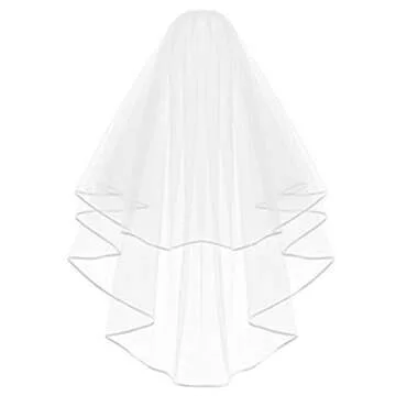 KLOUD City White Double Ribbon Edge Center Cascade Bridal Wedding Veil with Comb