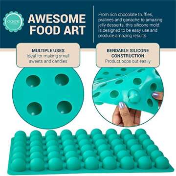 O'Creme Round Silicone Mold for Chocolate Truffles, Ganache, Jelly, Pralines and Caramels (25mm Diameter x 25mm High)